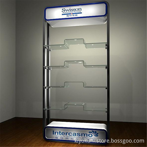 Custom Design Illuminated Freestanding Shopping Mall Commercial Wooden Glass Watch Display Kiosk